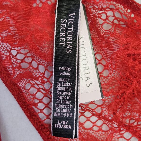 NEW Victorias Secret Set Chemise Nightie XL V-String Panties L Red Lace Satin - Picture 13 of 14
